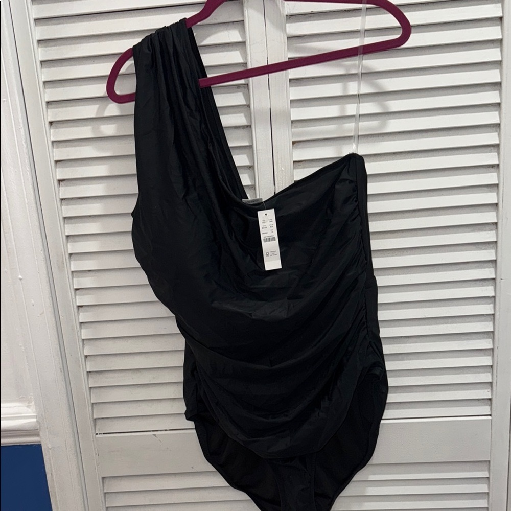 J. Crew Black One-Shoulder Swim One Piece